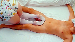 Wake-Up FootJob Cum on White Stockings Amateur Redhead Ginger PAWG teen 18+