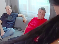 teen 18+ Gets Hard Fucked And Gives Footjob To 2 Grandpas